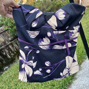 Karen Millen Navy and Cream Floral Blouse